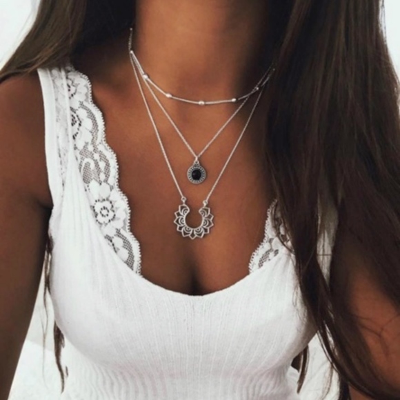 Golden Threads Jewelry - 3 Layer Antique Layered Necklace Silver Color